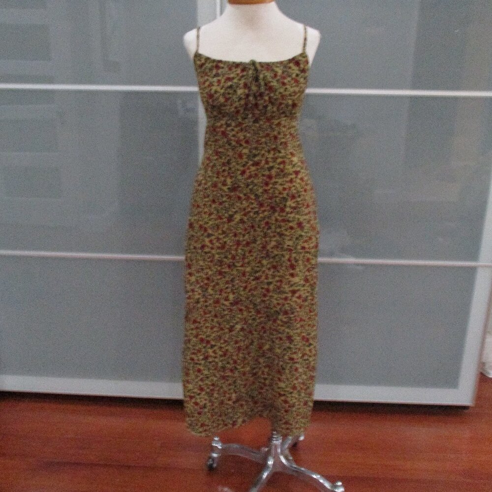 Floral Print Peasant Style Spaghetti Strap Midi Dress